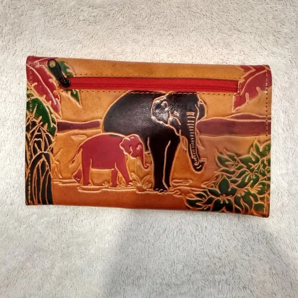 Elephant Made in India Leather Wallet 🐘Brown Green Red Yellow